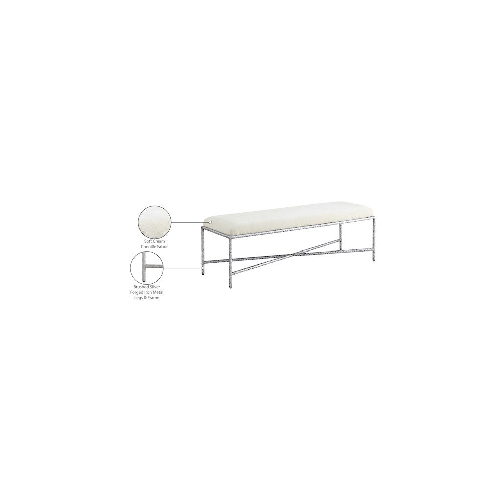Valley Cream Chenille Fabric Bench