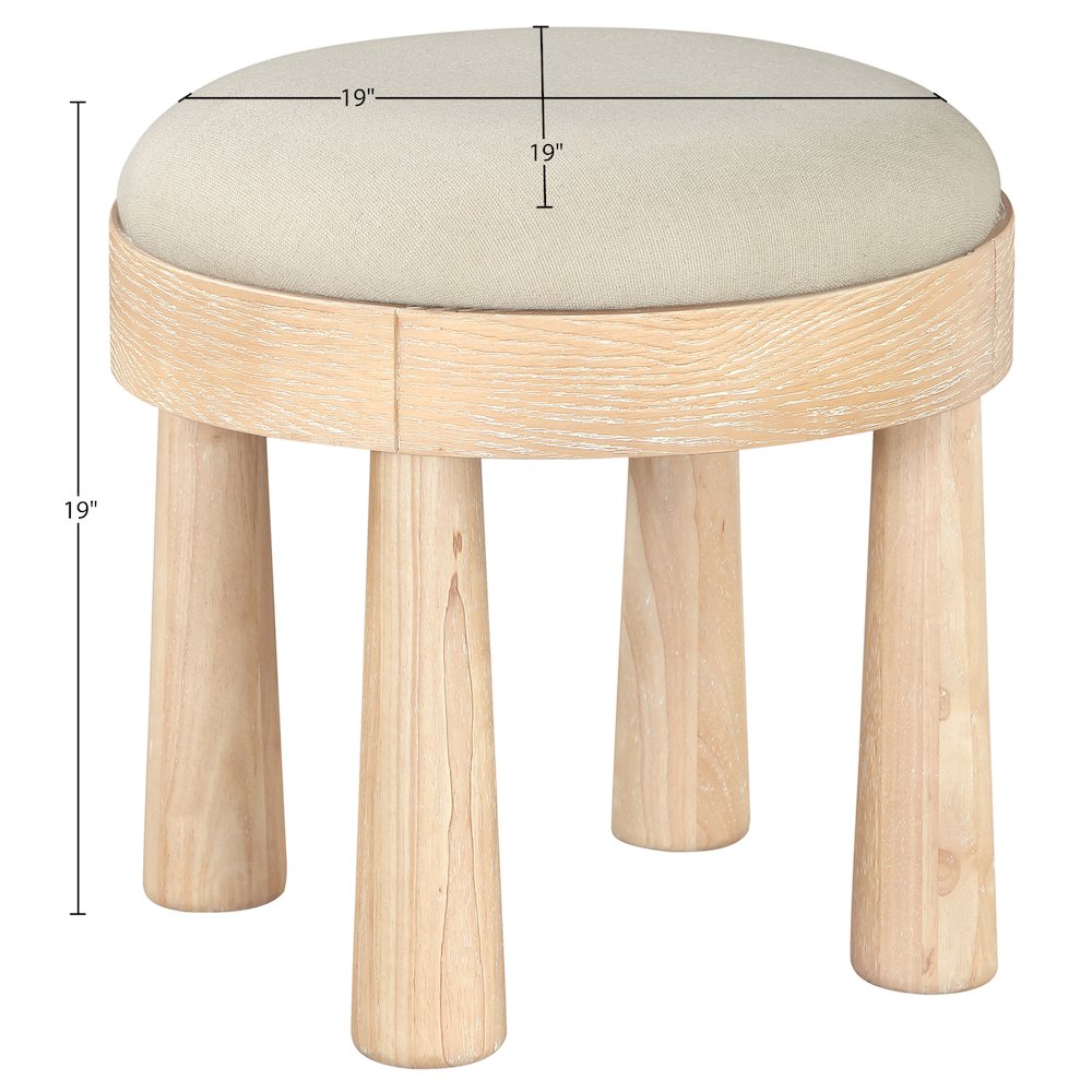 Larea Cream Linen Textured Fabric Upholstered Ottoman