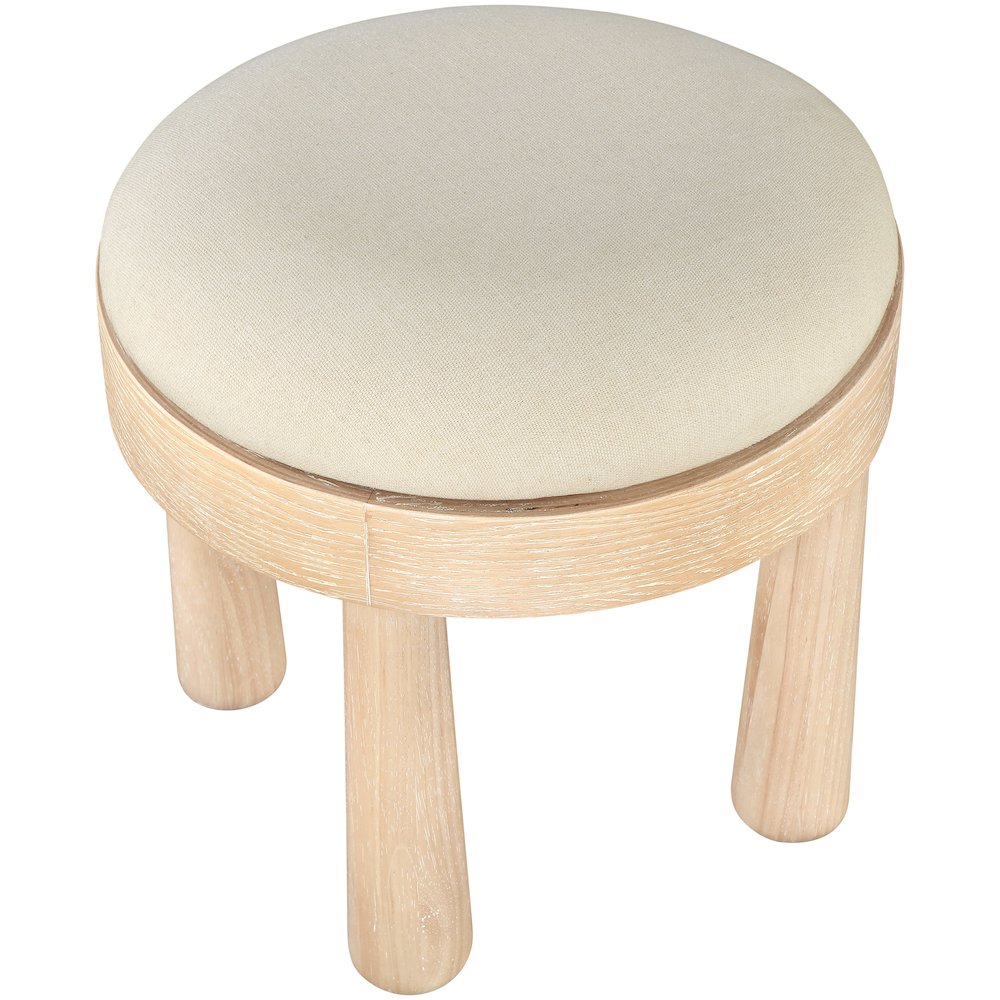 Larea Cream Linen Textured Fabric Upholstered Ottoman