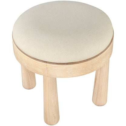 Larea Cream Linen Textured Fabric Upholstered Ottoman