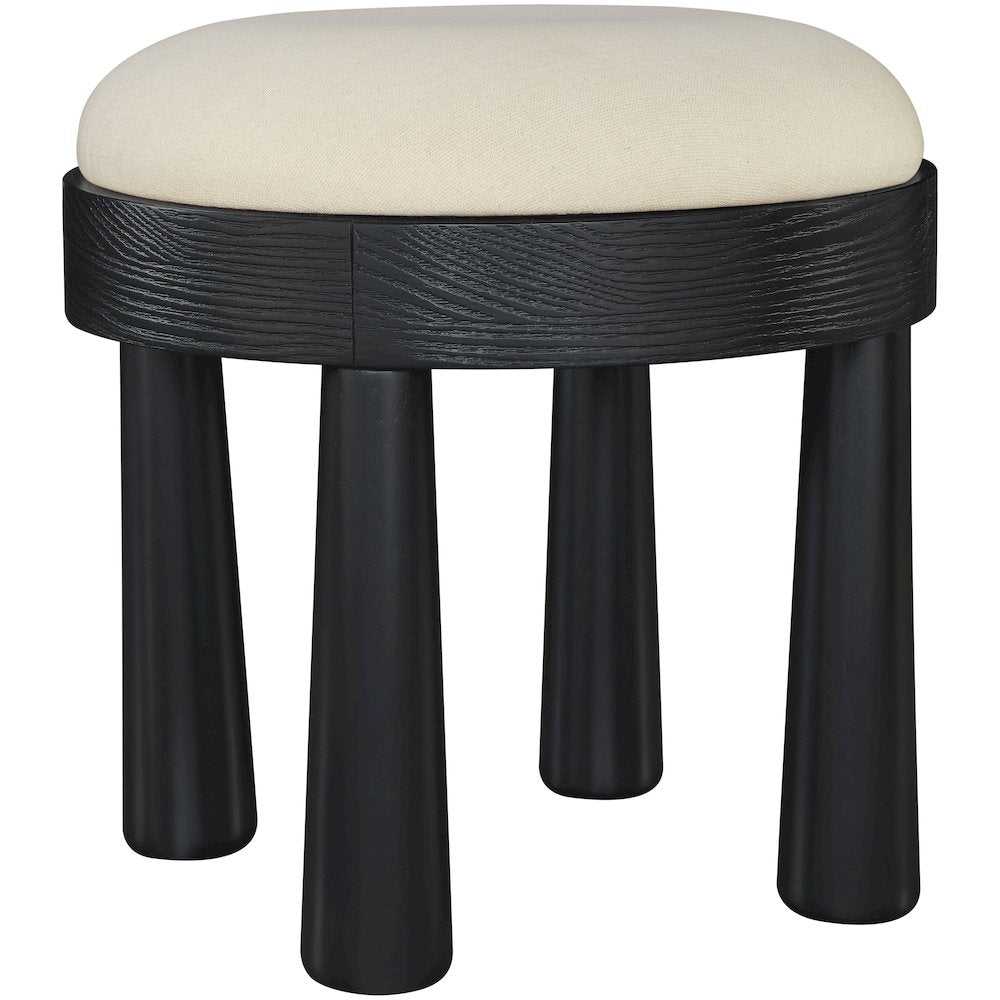 Larea Cream Linen Textured Fabric Upholstered Ottoman