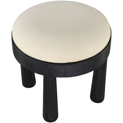 Larea Cream Linen Textured Fabric Upholstered Ottoman