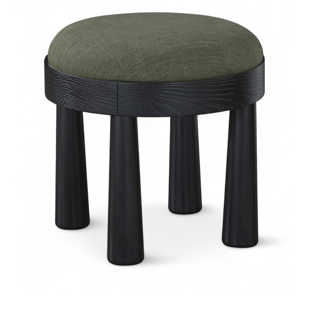 Larea Olive Linen Textured Fabric Upholstered Ottoman