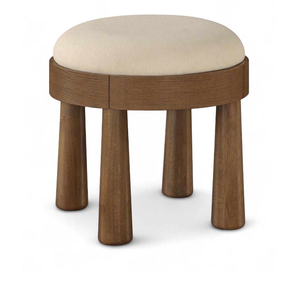 Larea Beige Linen Textured Fabric Upholstered Ottoman