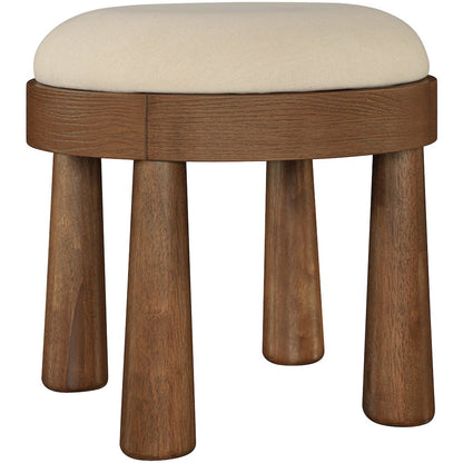 Larea Beige Linen Textured Fabric Upholstered Ottoman