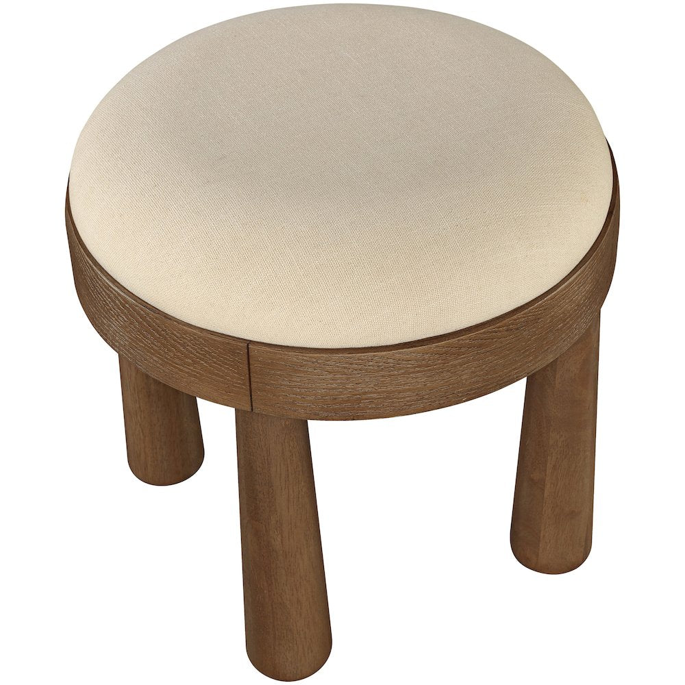 Larea Beige Linen Textured Fabric Upholstered Ottoman