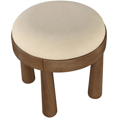 Larea Beige Linen Textured Fabric Upholstered Ottoman