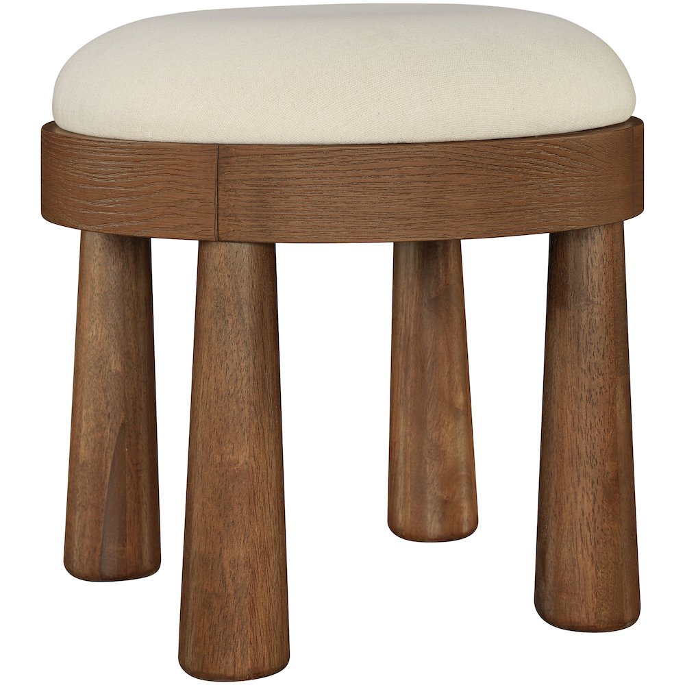 Larea Cream Linen Textured Fabric Upholstered Ottoman