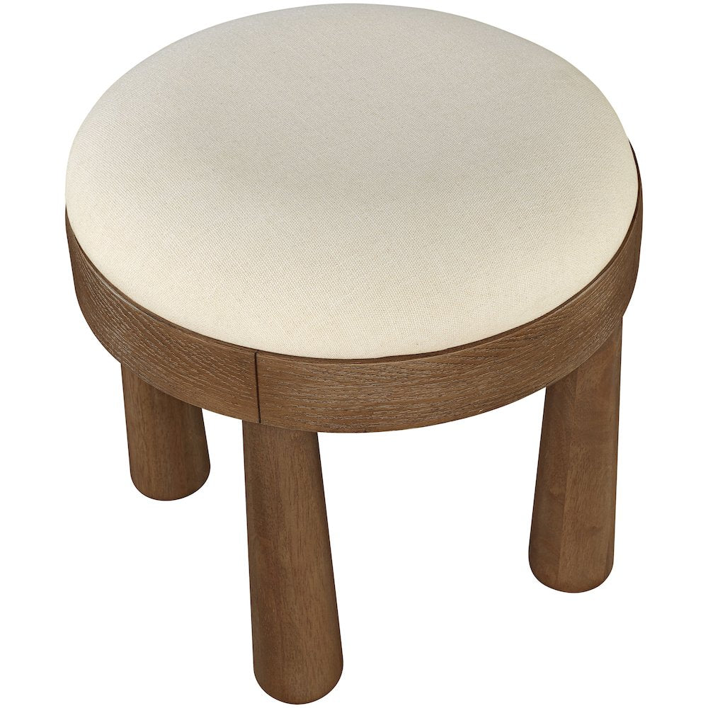 Larea Cream Linen Textured Fabric Upholstered Ottoman