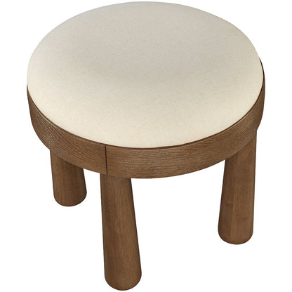 Larea Cream Linen Textured Fabric Upholstered Ottoman