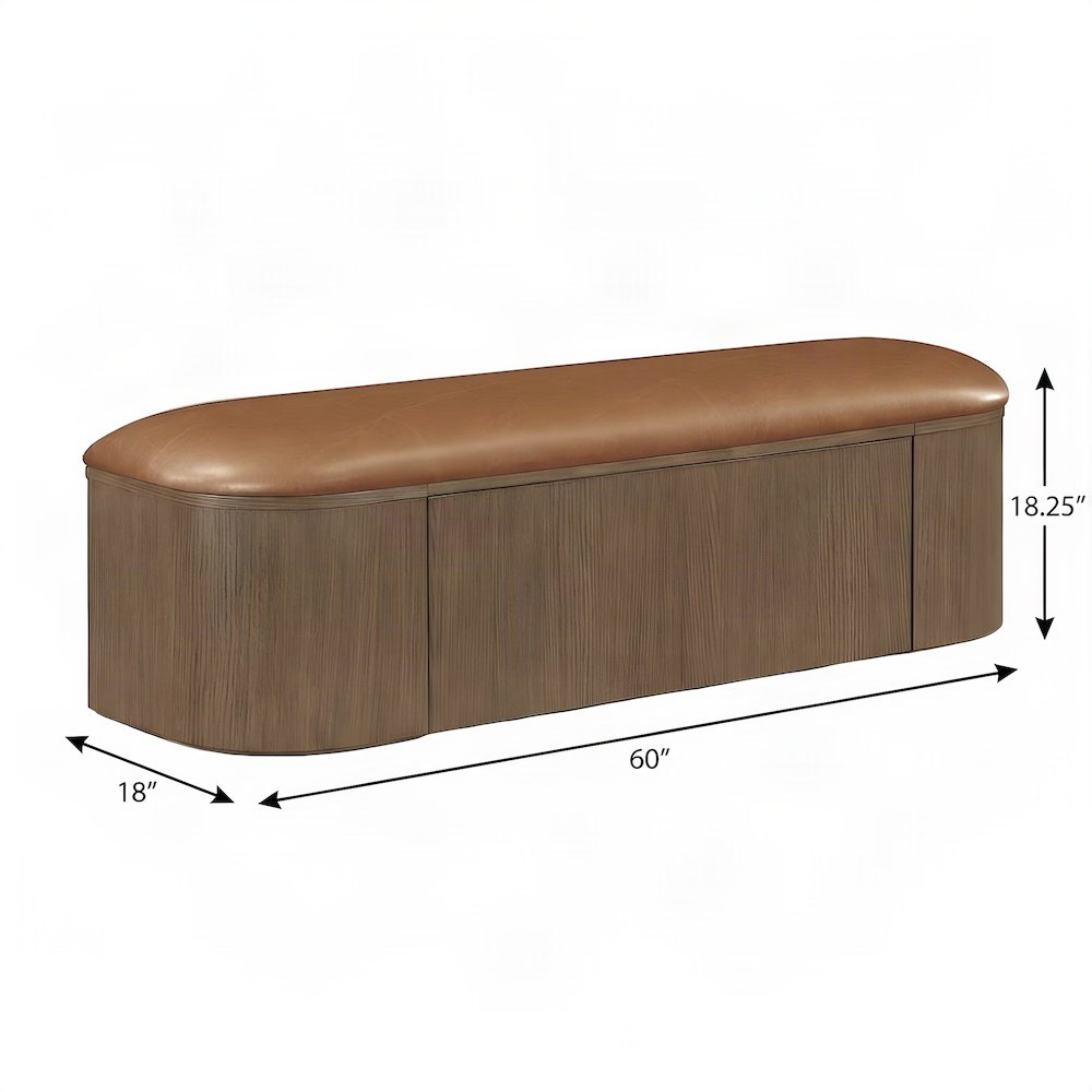 Starlight Canyon Home Storage Bench with Vegan Leather Cushion, Cognac