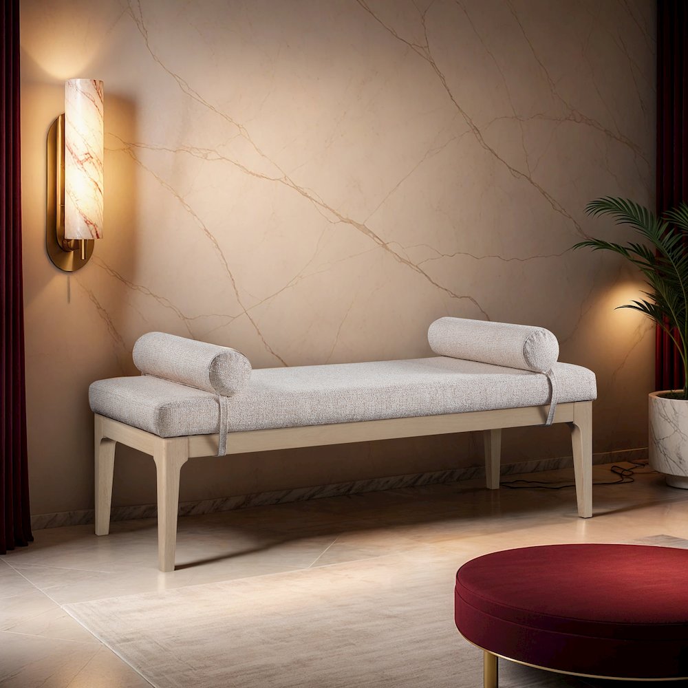 Priscilla Beige Linen Textured Fabric Bench