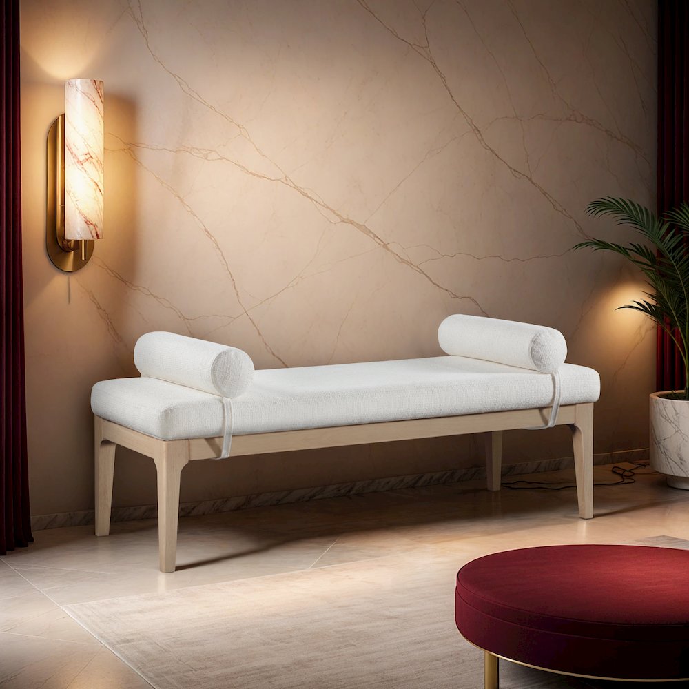 Priscilla Cream Linen Textured Fabric Bench