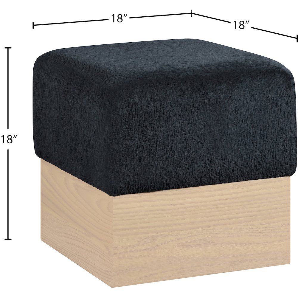 Havre Black Velour Fur Fabric Ottoman/Stool
