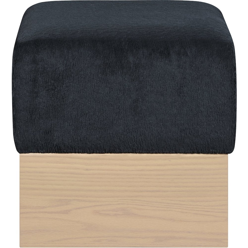 Havre Black Velour Fur Fabric Ottoman/Stool