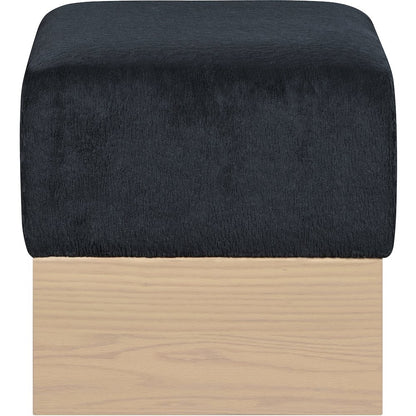 Havre Black Velour Fur Fabric Ottoman/Stool