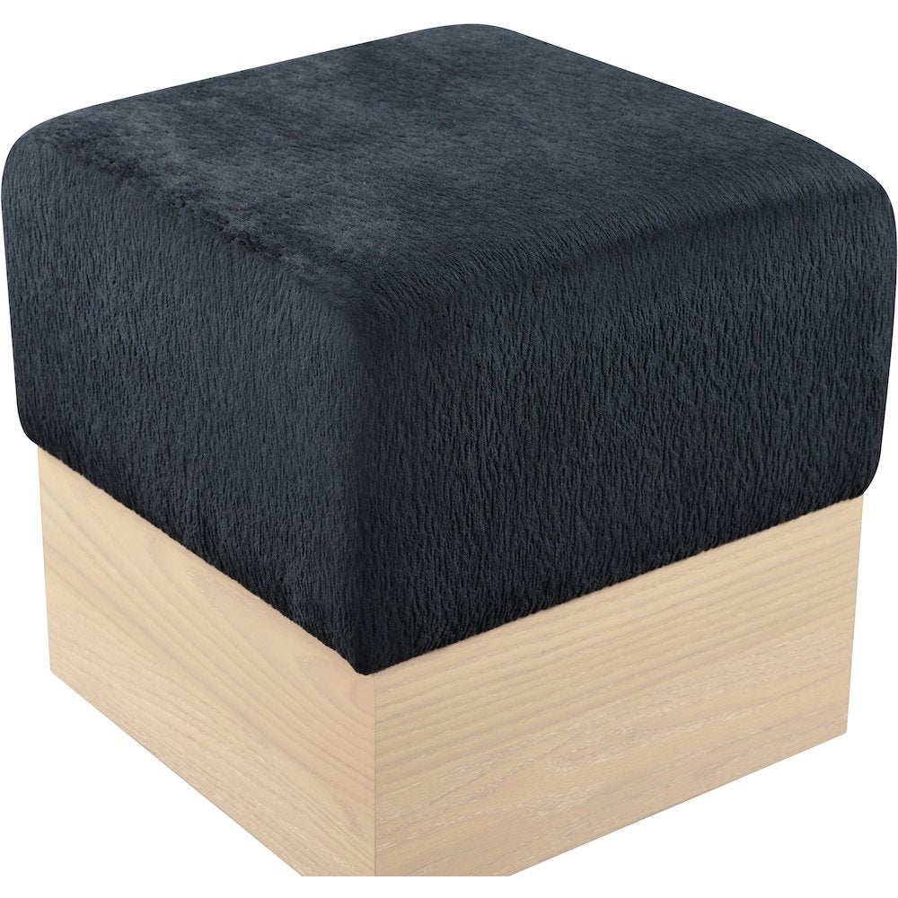 Havre Black Velour Fur Fabric Ottoman/Stool