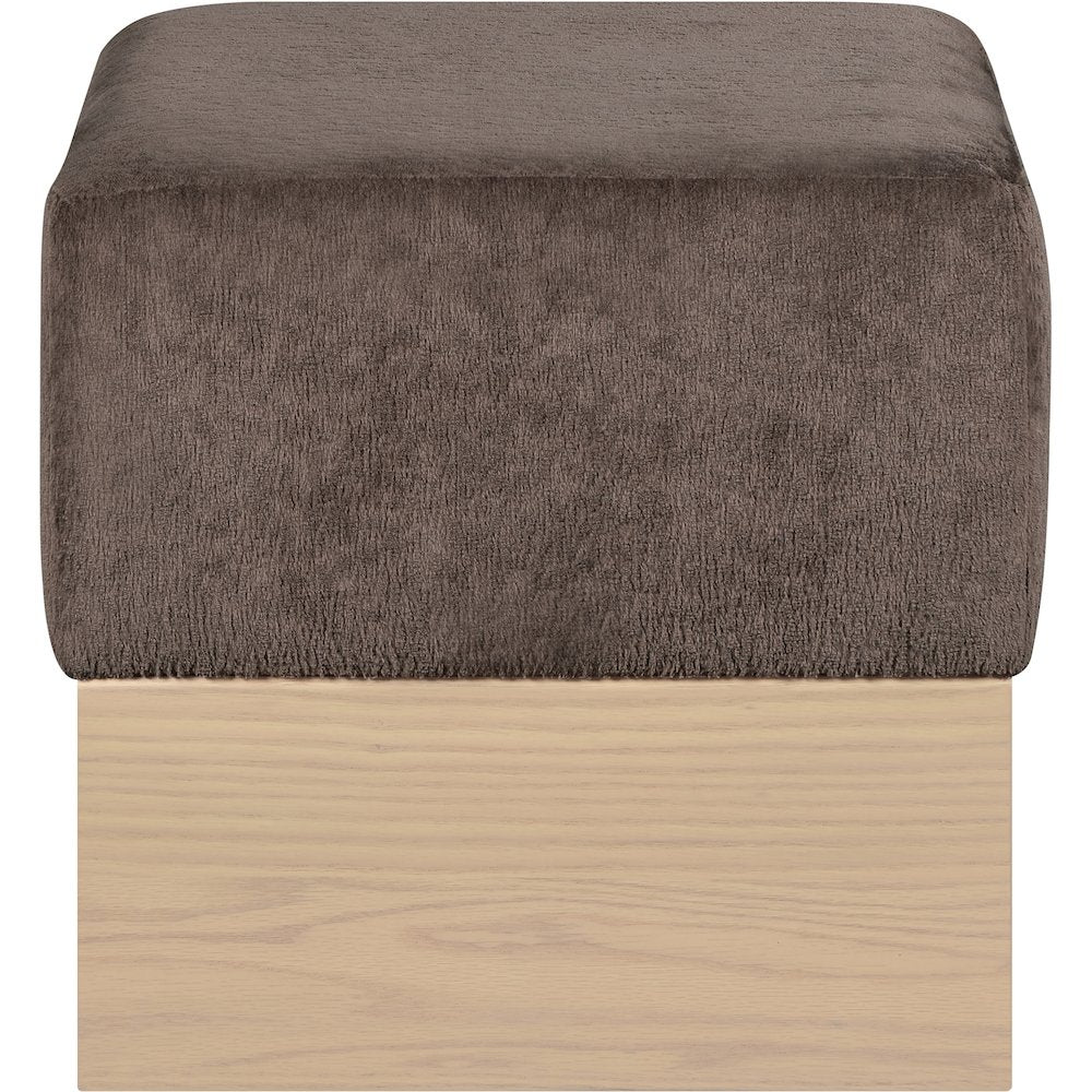 Havre Brown Velour Fur Fabric Ottoman/Stool
