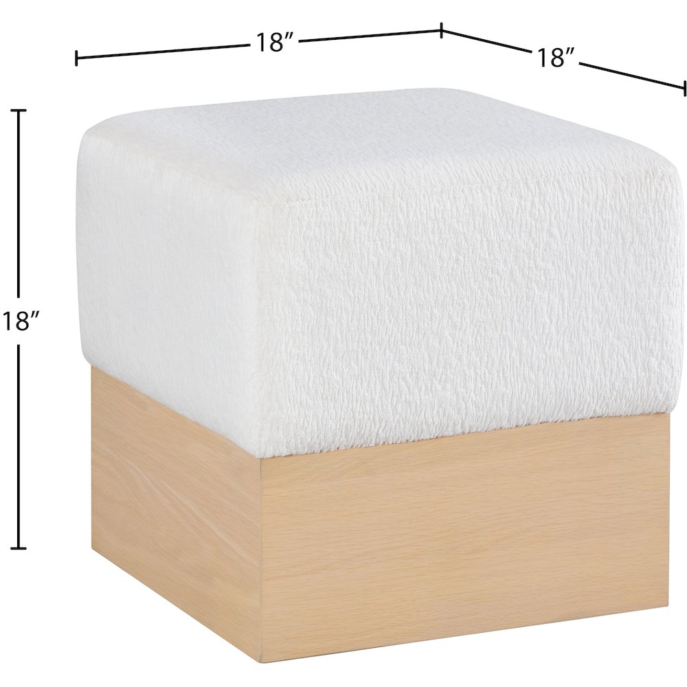 Havre Cream Velour Fur Fabric Ottoman/Stool