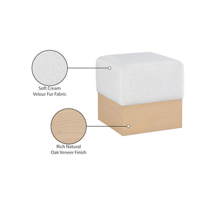 Havre Cream Velour Fur Fabric Ottoman/Stool