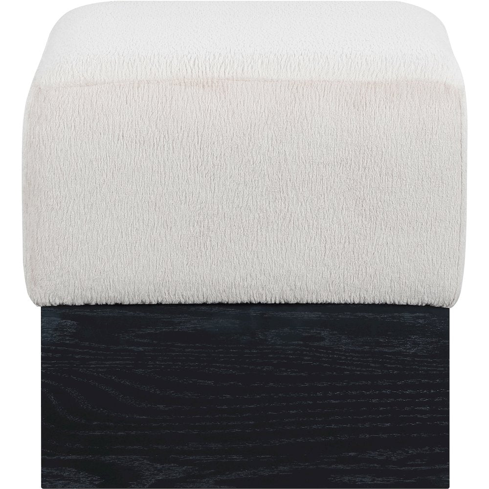 Havre Beige Velour Fur Fabric Ottoman/Stool