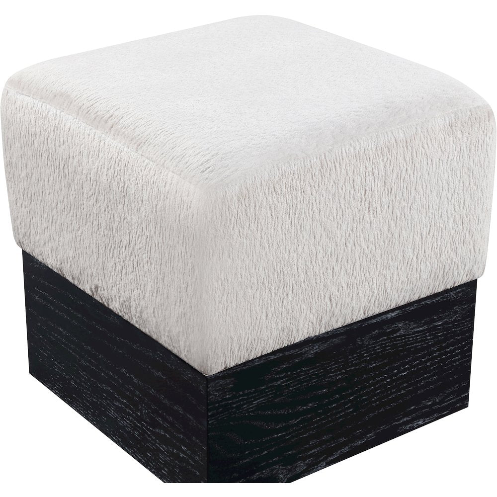 Havre Beige Velour Fur Fabric Ottoman/Stool