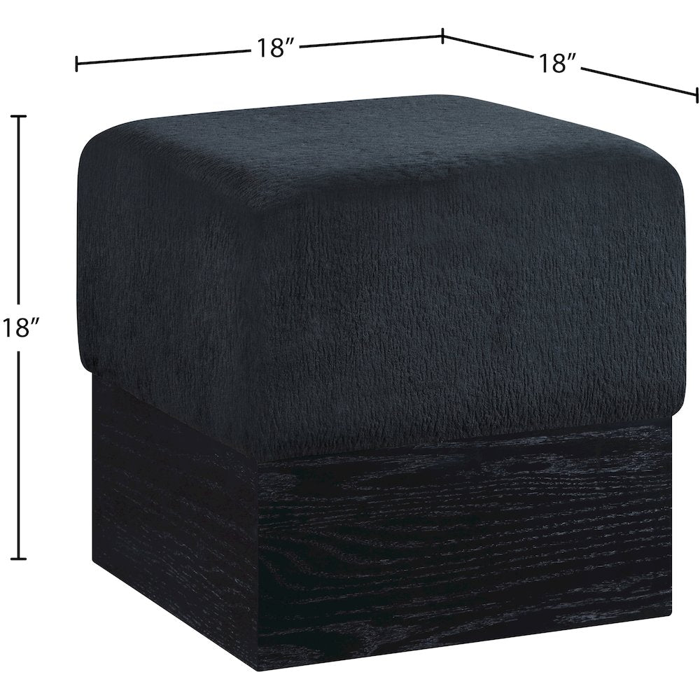 Havre Black Velour Fur Fabric Ottoman/Stool
