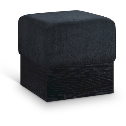 Havre Black Velour Fur Fabric Ottoman/Stool