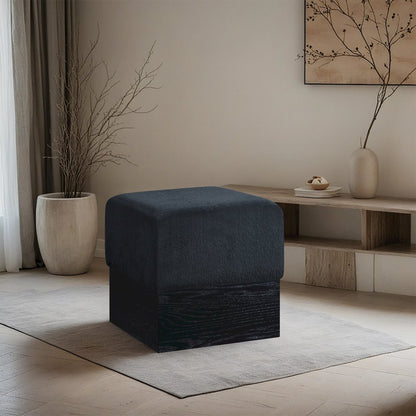 Havre Black Velour Fur Fabric Ottoman/Stool