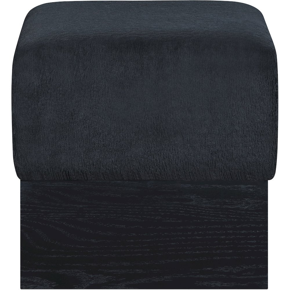 Havre Black Velour Fur Fabric Ottoman/Stool