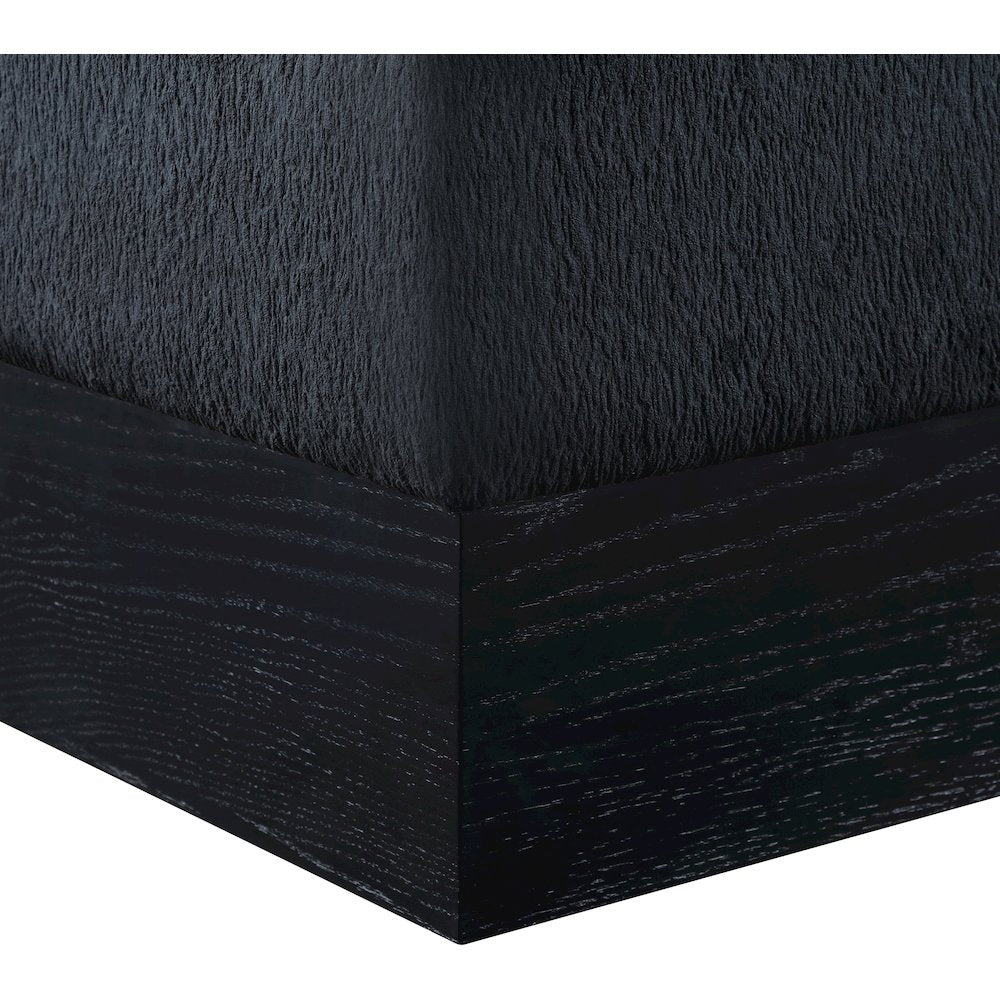 Havre Black Velour Fur Fabric Ottoman/Stool
