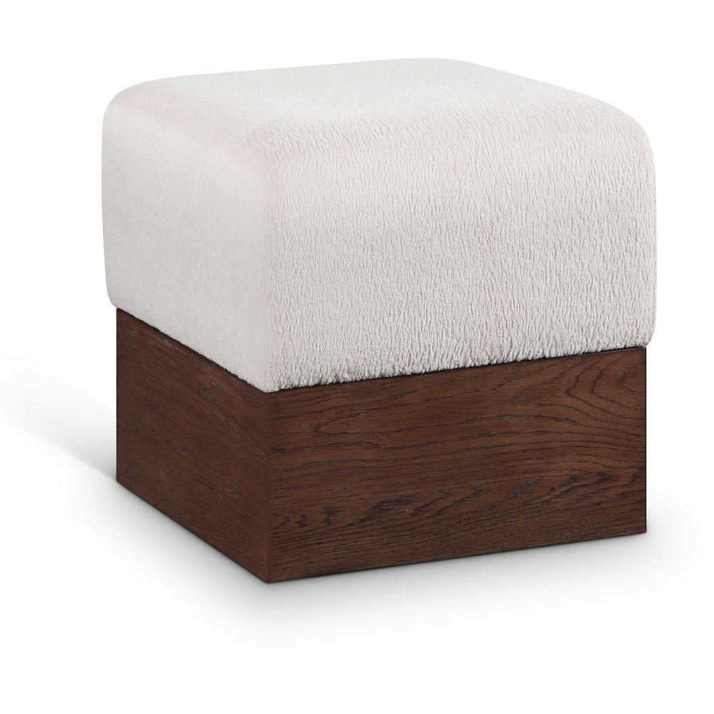 Havre Beige Velour Fur Fabric Ottoman/Stool