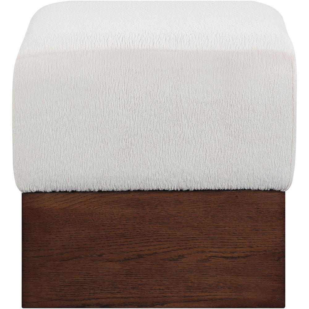 Havre Beige Velour Fur Fabric Ottoman/Stool