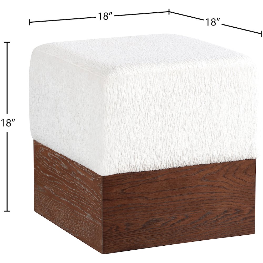 Havre Cream Velour Fur Fabric Ottoman/Stool