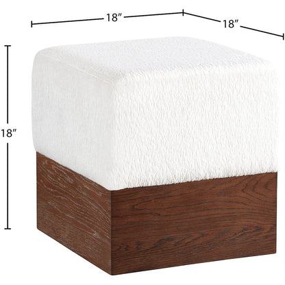 Havre Cream Velour Fur Fabric Ottoman/Stool