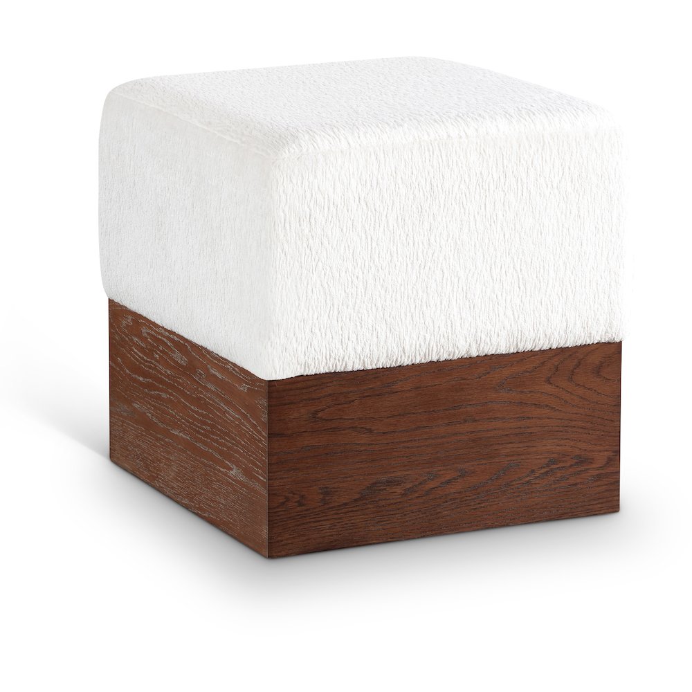 Havre Cream Velour Fur Fabric Ottoman/Stool