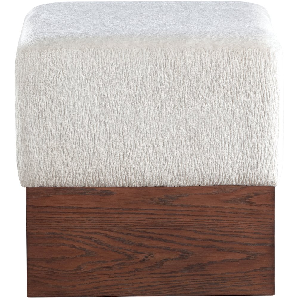 Havre Cream Velour Fur Fabric Ottoman/Stool