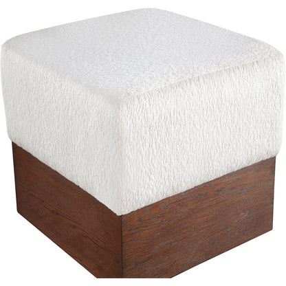 Havre Cream Velour Fur Fabric Ottoman/Stool