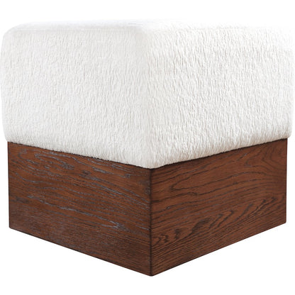 Havre Cream Velour Fur Fabric Ottoman/Stool