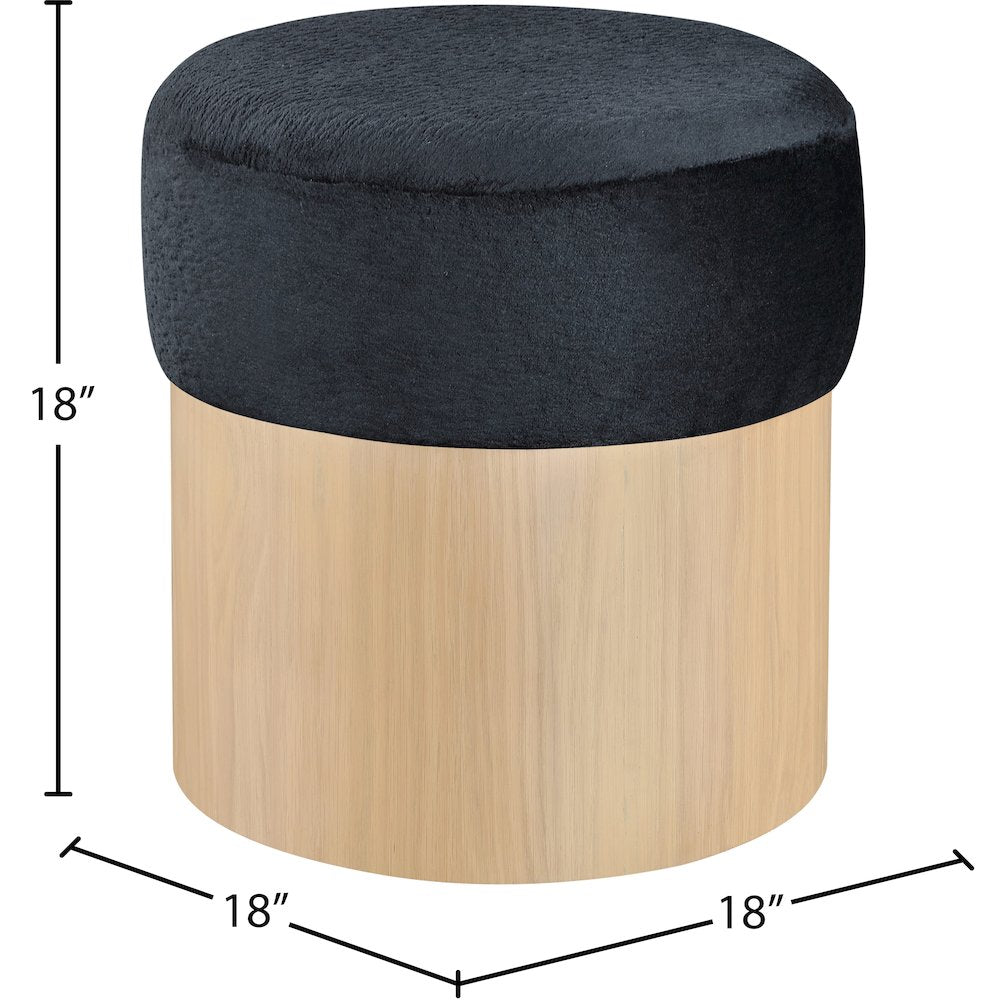 Nimes Black Velour Fur Fabric Ottoman/Stool