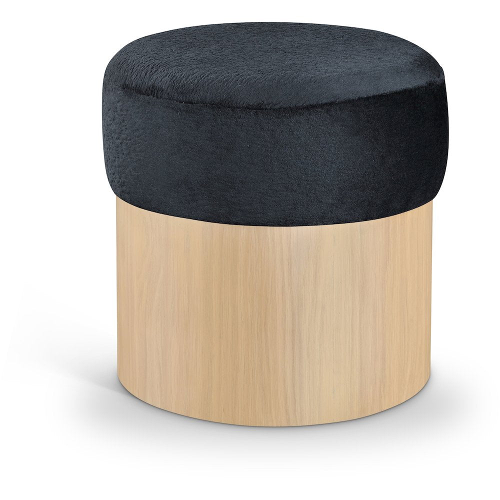 Nimes Black Velour Fur Fabric Ottoman/Stool