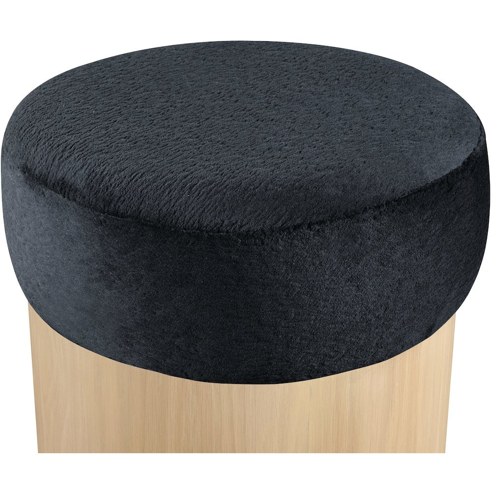 Nimes Black Velour Fur Fabric Ottoman/Stool