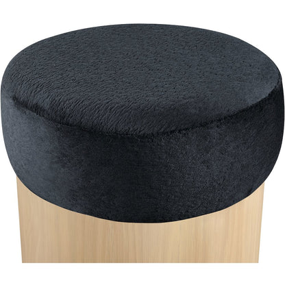 Nimes Black Velour Fur Fabric Ottoman/Stool