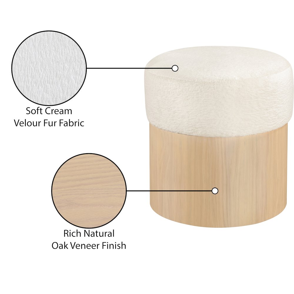 Nimes Cream Velour Fur Fabric Ottoman/Stool