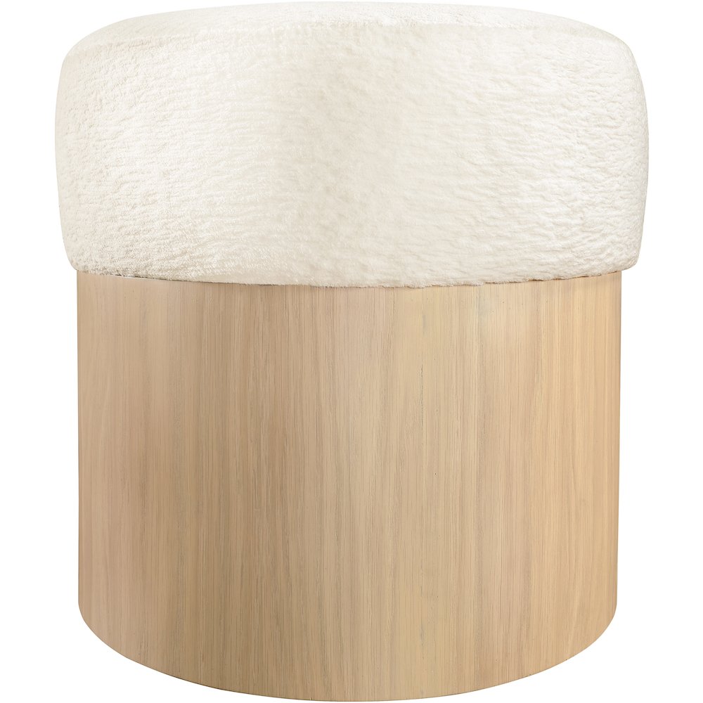 Nimes Cream Velour Fur Fabric Ottoman/Stool