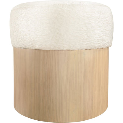 Nimes Cream Velour Fur Fabric Ottoman/Stool