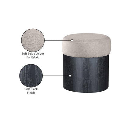Nimes Beige Velour Fur Fabric Ottoman/Stool