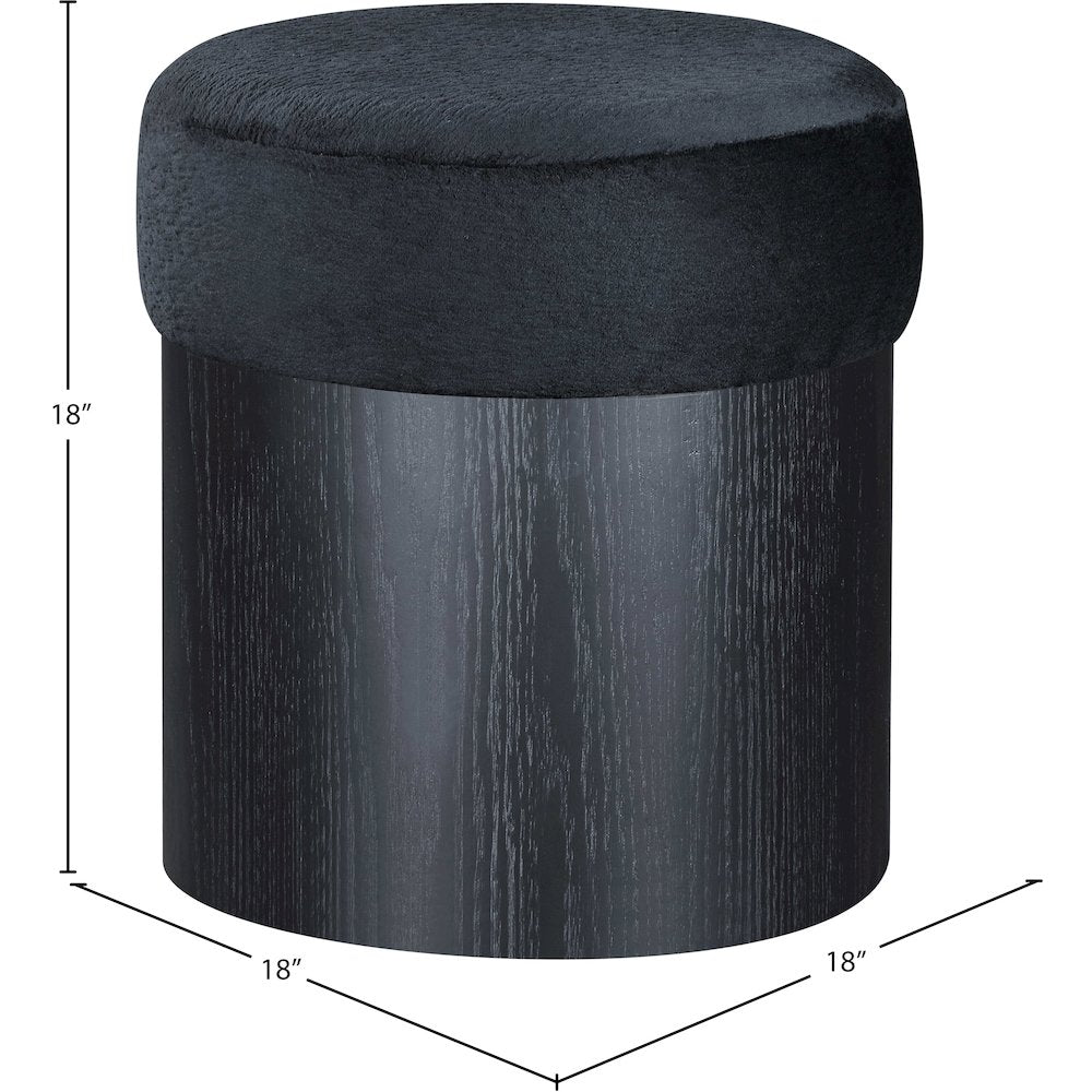 Nimes Black Velour Fur Fabric Ottoman/Stool