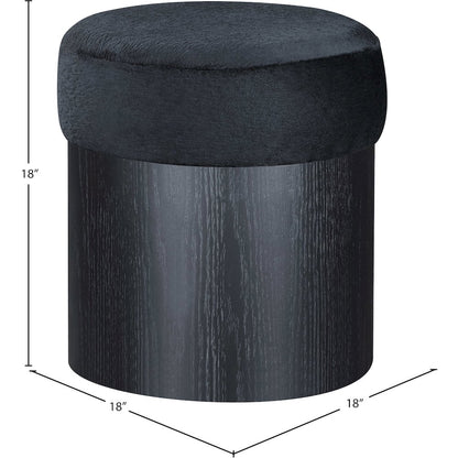 Nimes Black Velour Fur Fabric Ottoman/Stool