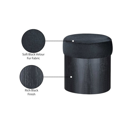 Nimes Black Velour Fur Fabric Ottoman/Stool
